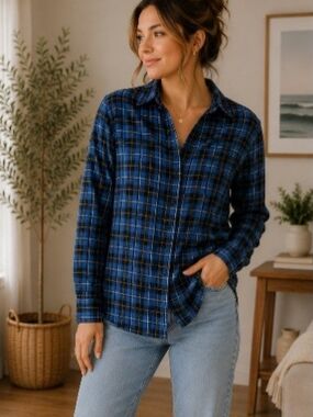 Blue Plaid Button-Up Shirt